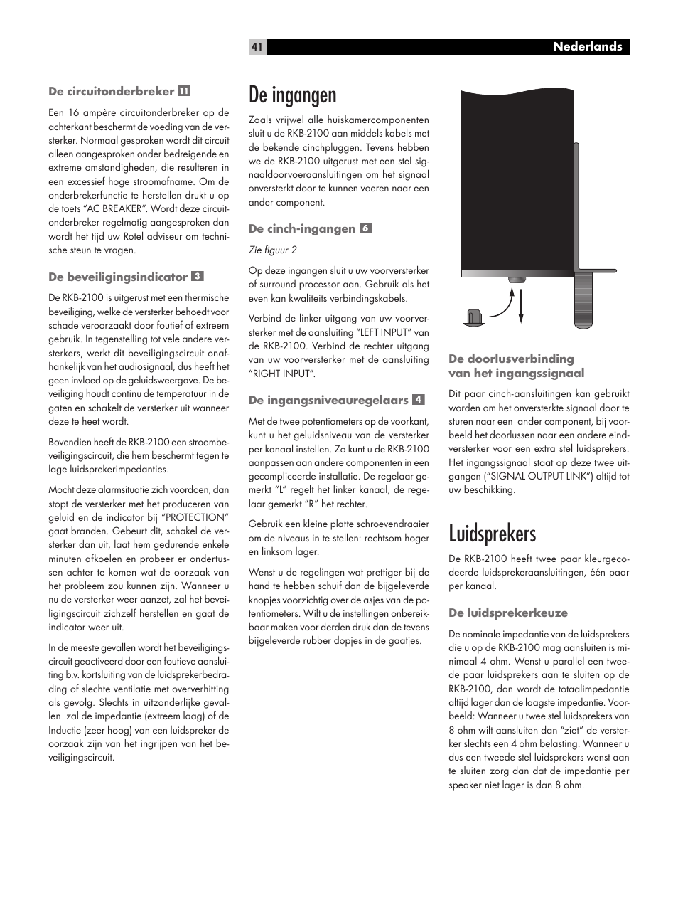 De ingangen, Luidsprekers | ROTEL RKB-2100 User Manual | Page 41 / 56