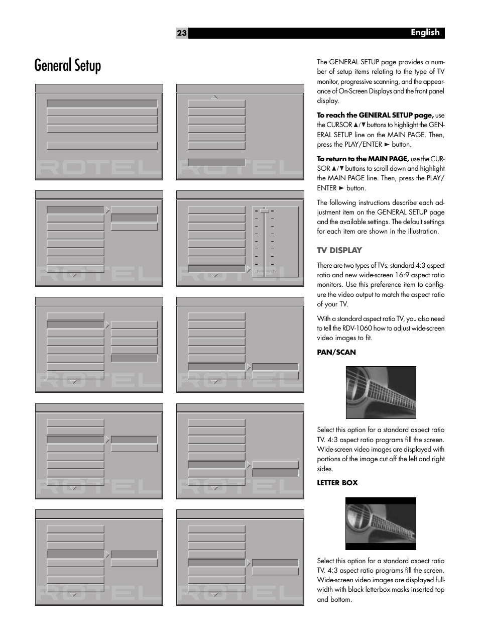 General setup, Tv display, English | ROTEL DVD Audio/Video Player RDV-1060 User Manual | Page 23 / 32