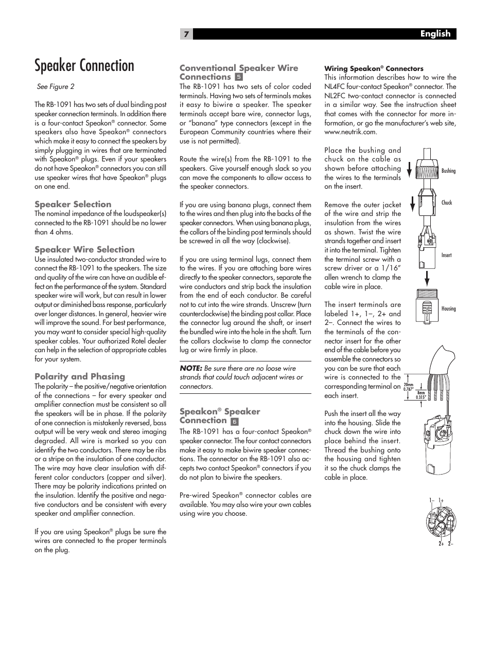 Speaker connection | ROTEL RB-1091 User Manual | Page 7 / 10