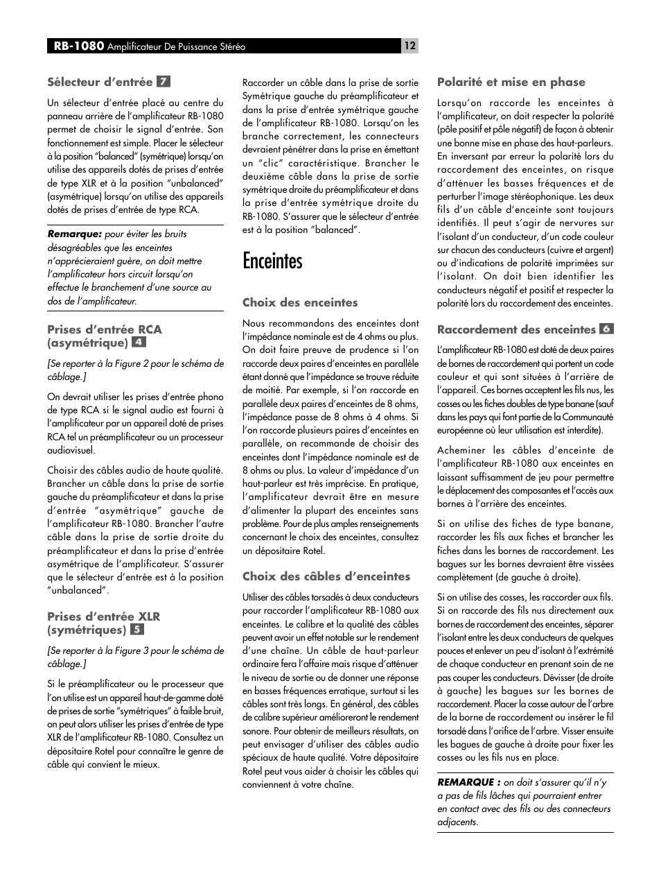 Enceintes | ROTEL RMB-1080 User Manual | Page 12 / 34