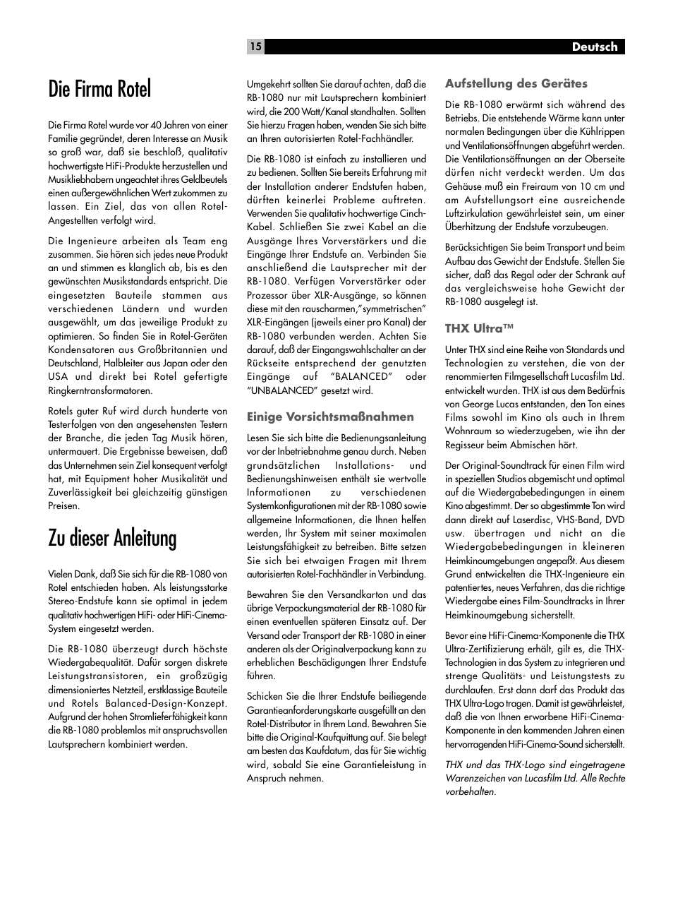 Die firma rotel, Zu dieser anleitung | ROTEL RMB-1080 User Manual | Page 15 / 34