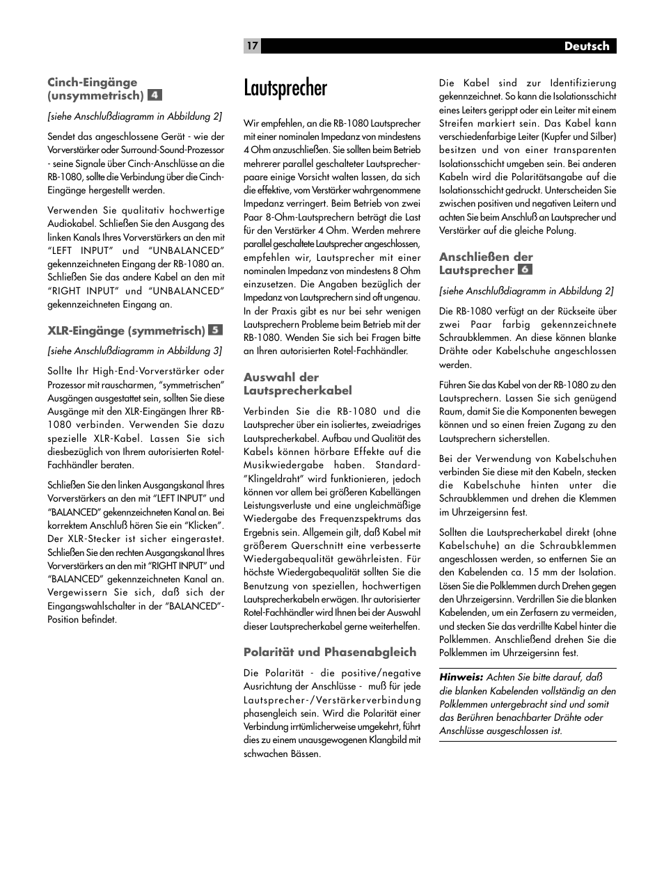 Lautsprecher | ROTEL RMB-1080 User Manual | Page 17 / 34