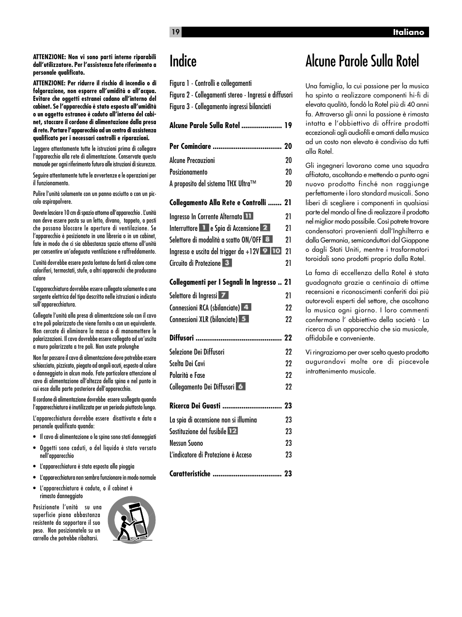 Alcune parole sulla rotel, Indice | ROTEL RMB-1080 User Manual | Page 19 / 34