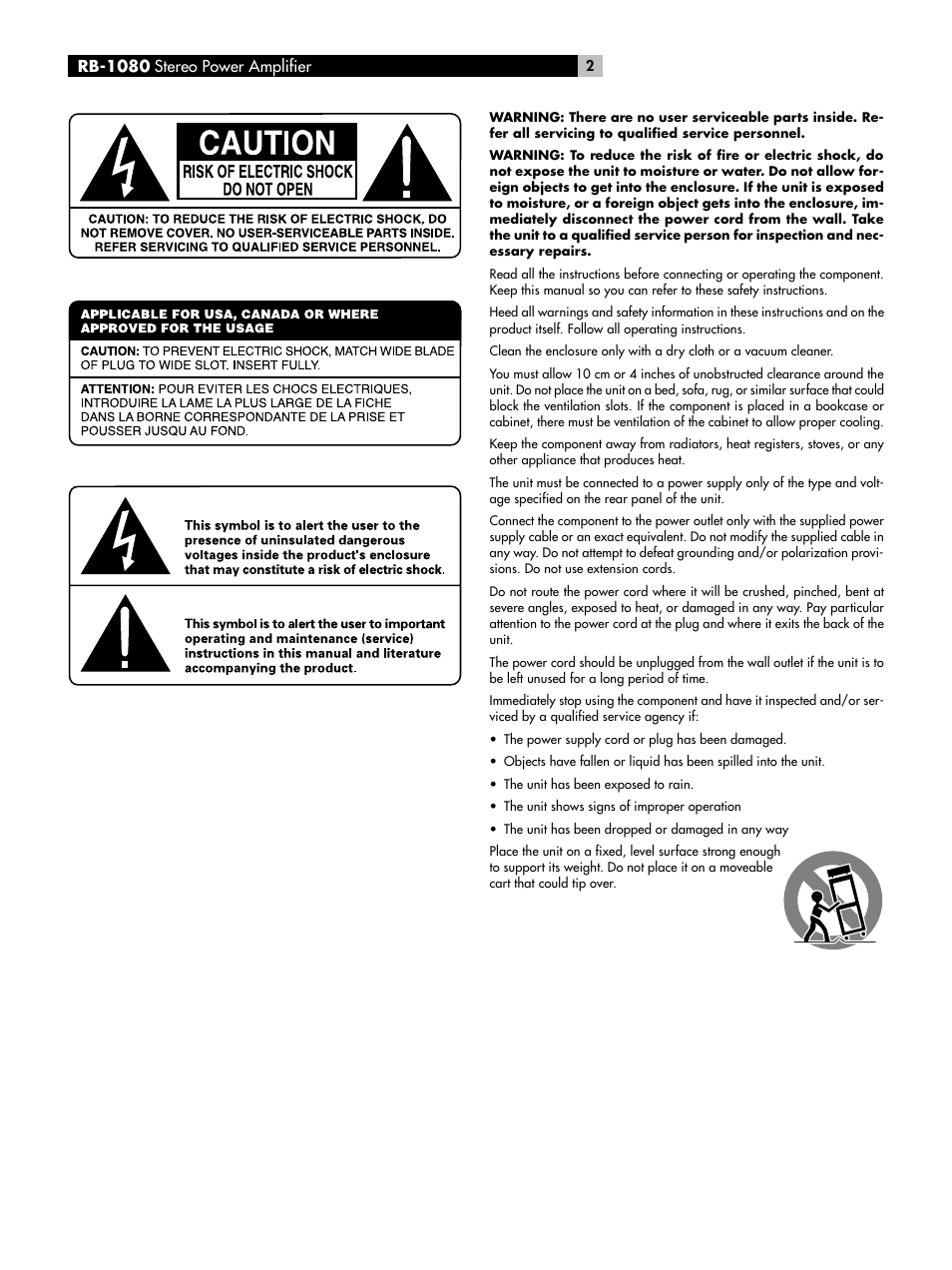 Rb-1080 stereo power amplifier | ROTEL RMB-1080 User Manual | Page 2 / 34