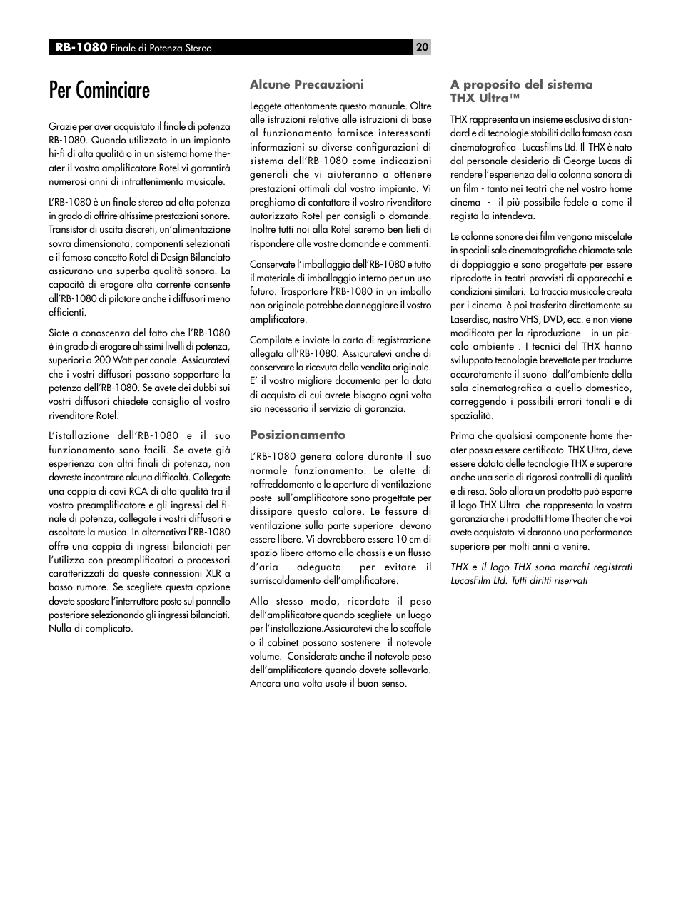 Per cominciare | ROTEL RMB-1080 User Manual | Page 20 / 34