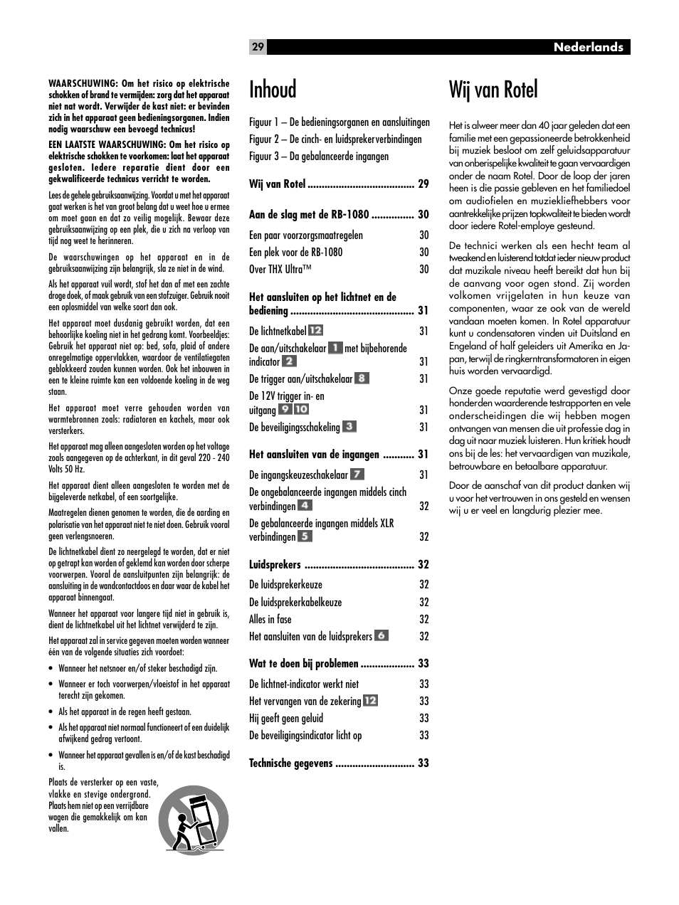 Inhoud, Wij van rotel | ROTEL RMB-1080 User Manual | Page 29 / 34