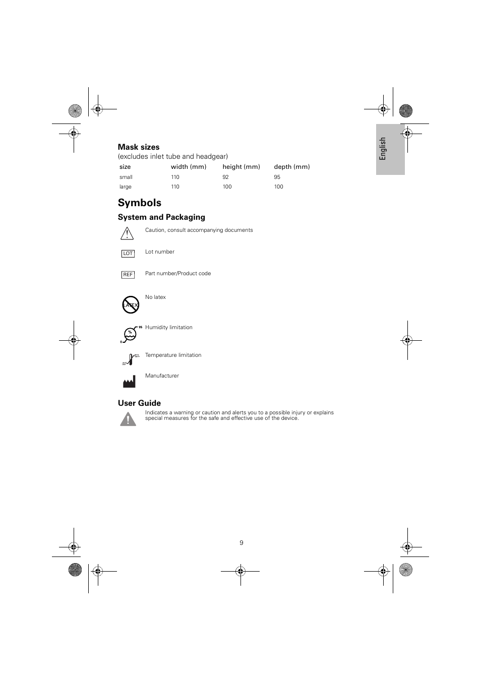 Symbols | ResMed MIRAGE LIBERTY 61848 User Manual | Page 13 / 84