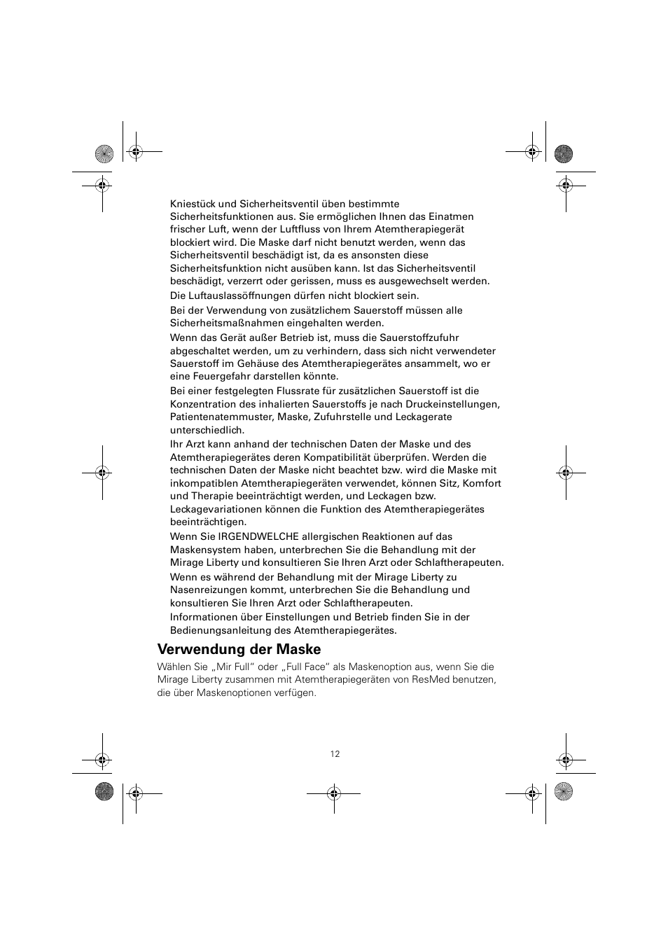 Verwendung der maske | ResMed MIRAGE LIBERTY 61848 User Manual | Page 16 / 84