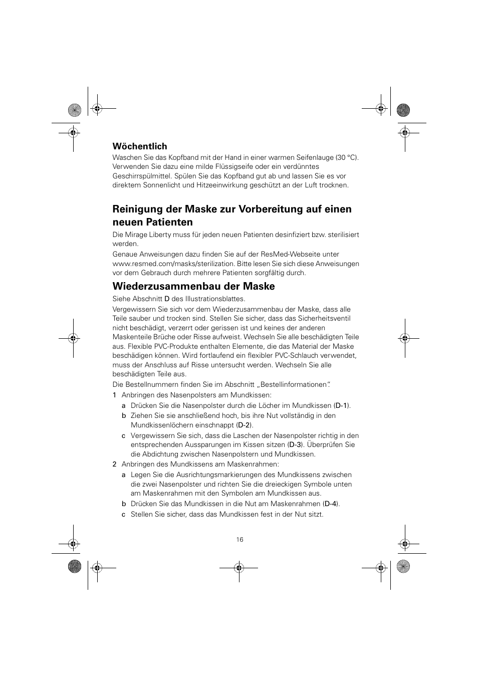 Wiederzusammenbau der maske | ResMed MIRAGE LIBERTY 61848 User Manual | Page 20 / 84