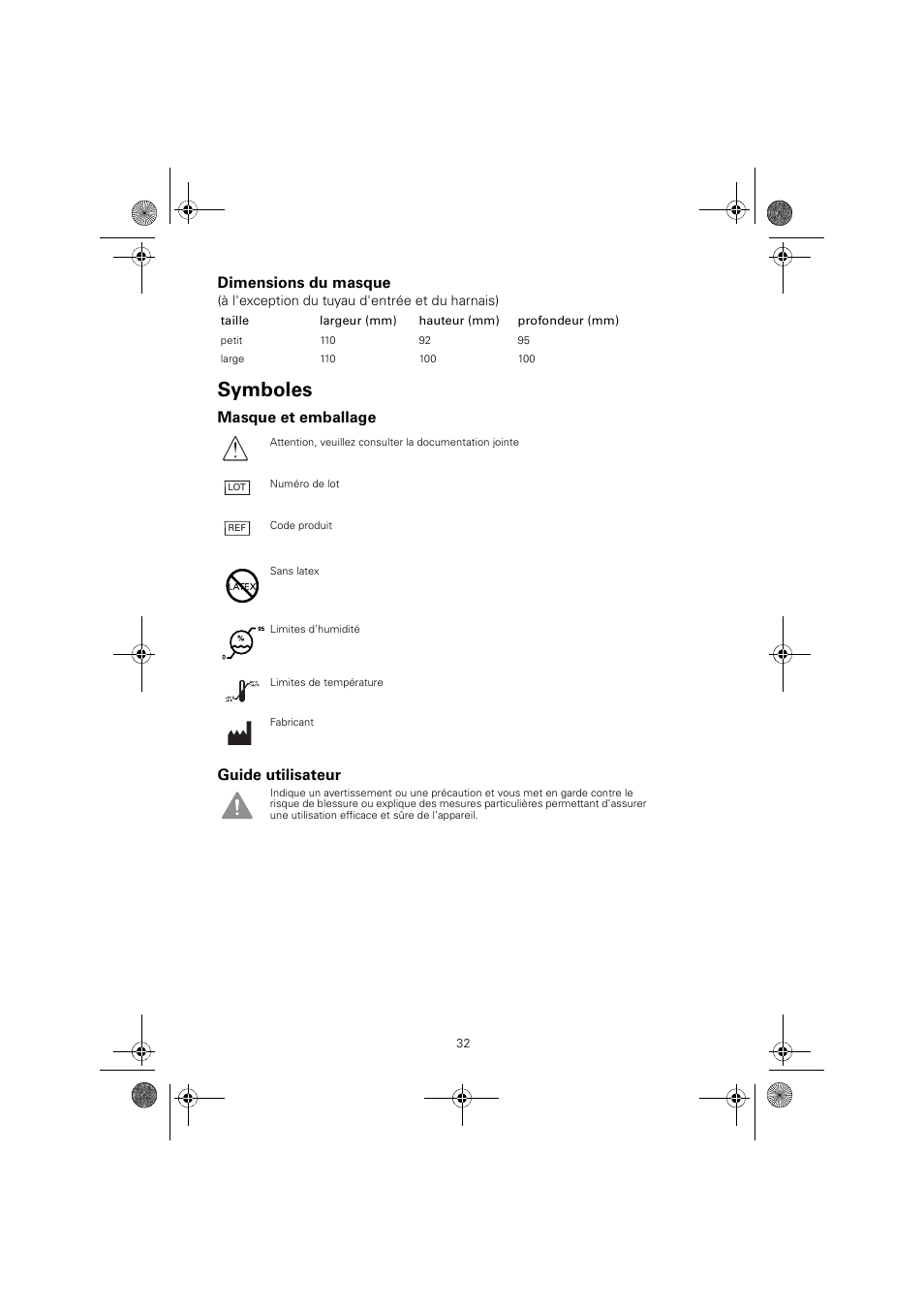 Symboles | ResMed MIRAGE LIBERTY 61848 User Manual | Page 36 / 84