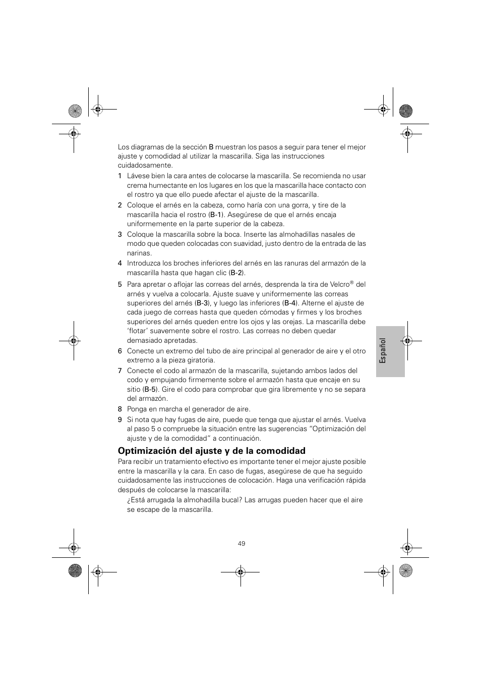 Optimización del ajuste y de la comodidad | ResMed MIRAGE LIBERTY 61848 User Manual | Page 53 / 84