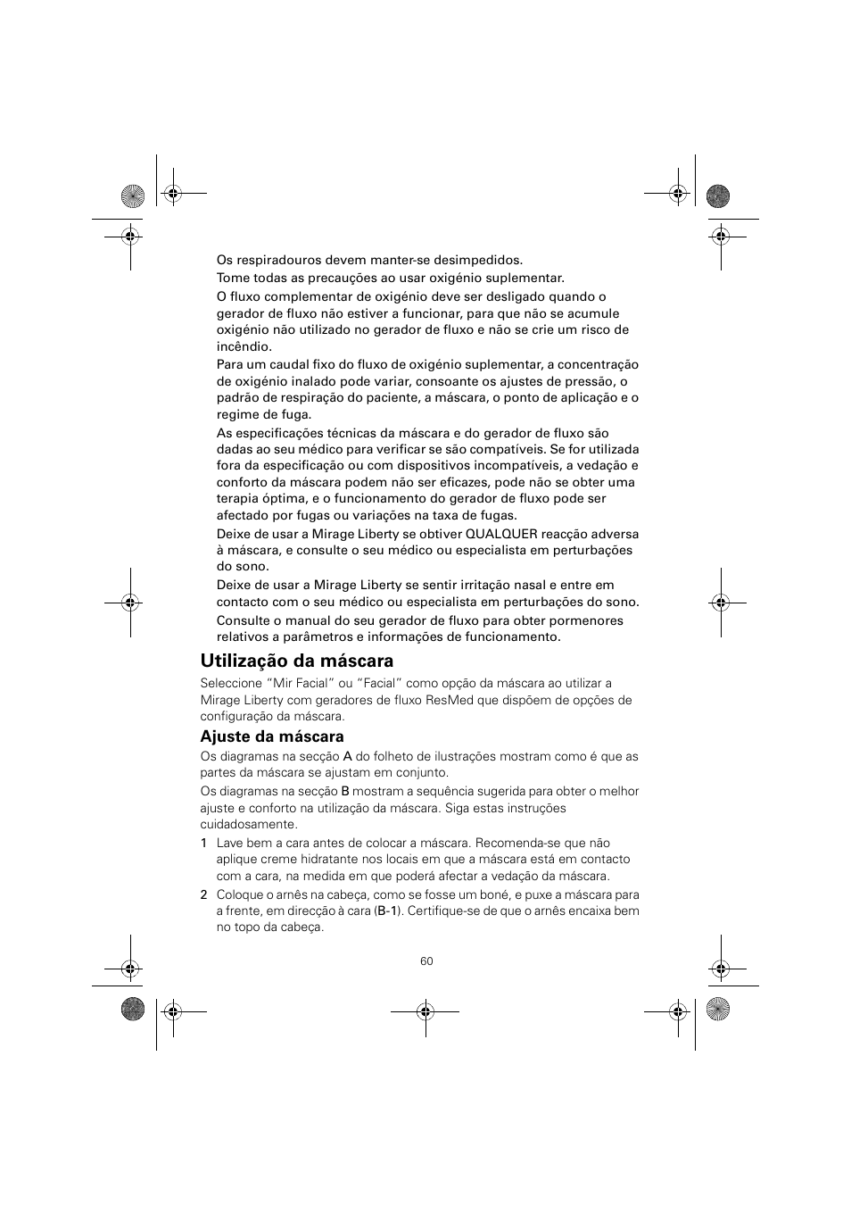 Utilização da máscara, Ajuste da máscara | ResMed MIRAGE LIBERTY 61848 User Manual | Page 64 / 84