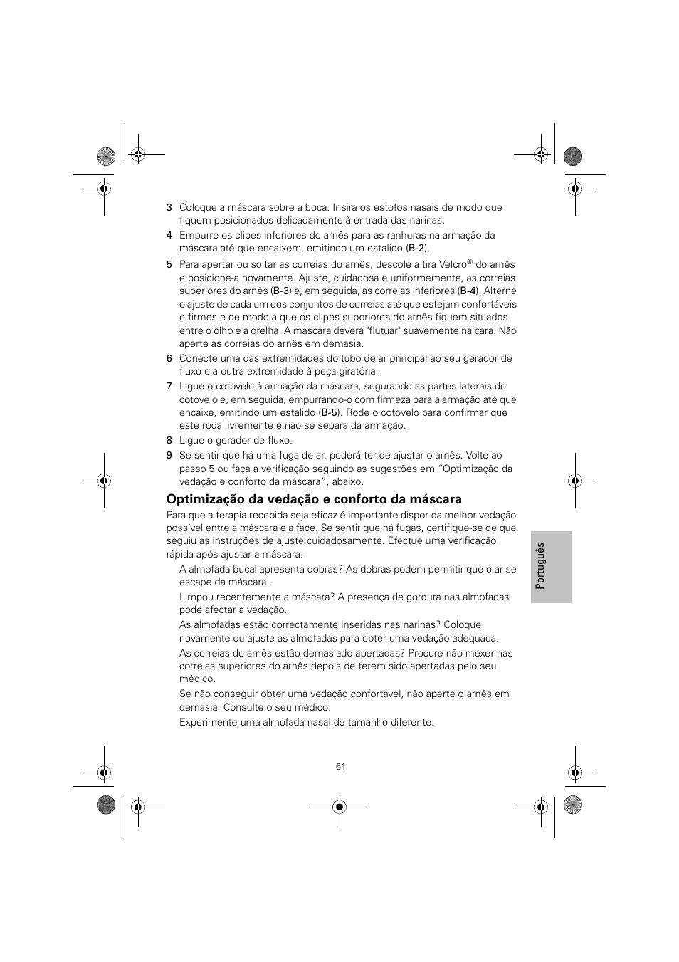 Optimização da vedação e conforto da máscara | ResMed MIRAGE LIBERTY 61848 User Manual | Page 65 / 84