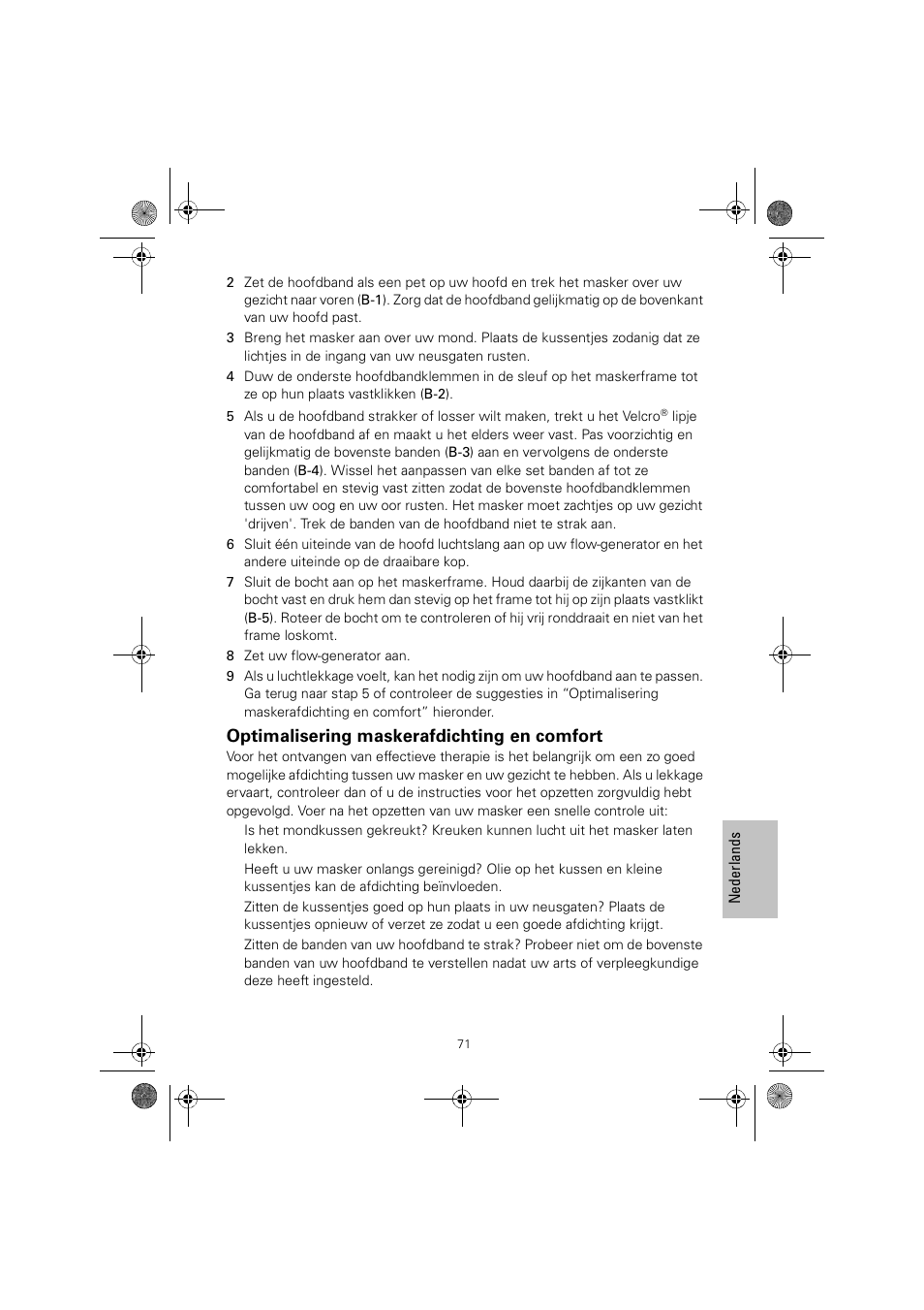 Optimalisering maskerafdichting en comfort | ResMed MIRAGE LIBERTY 61848 User Manual | Page 75 / 84