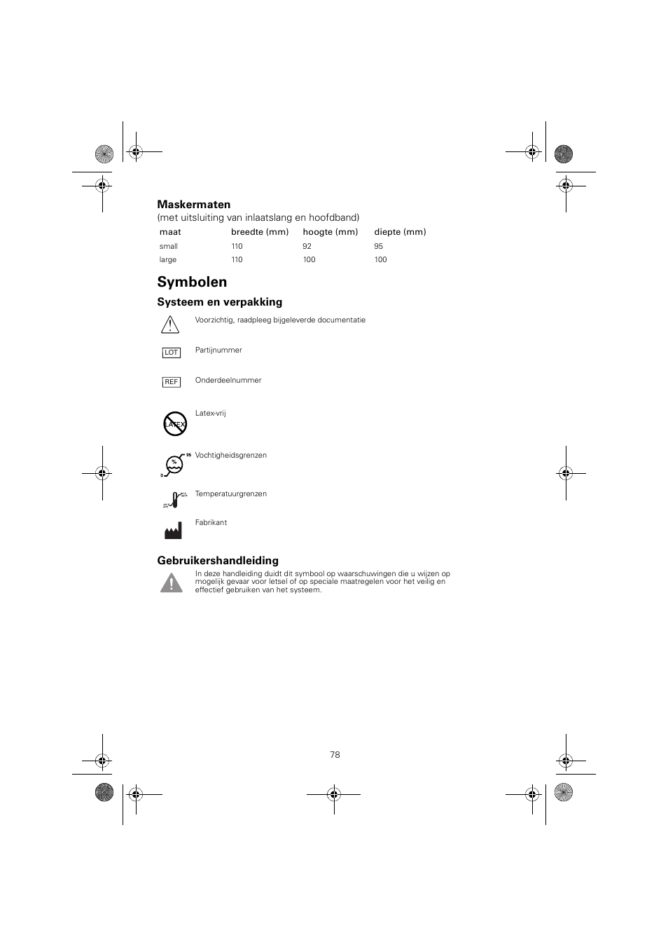 Symbolen | ResMed MIRAGE LIBERTY 61848 User Manual | Page 82 / 84