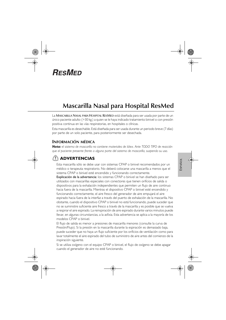 Mascarilla nasal para hospital resmed | ResMed CPAP User Manual | Page 17 / 34