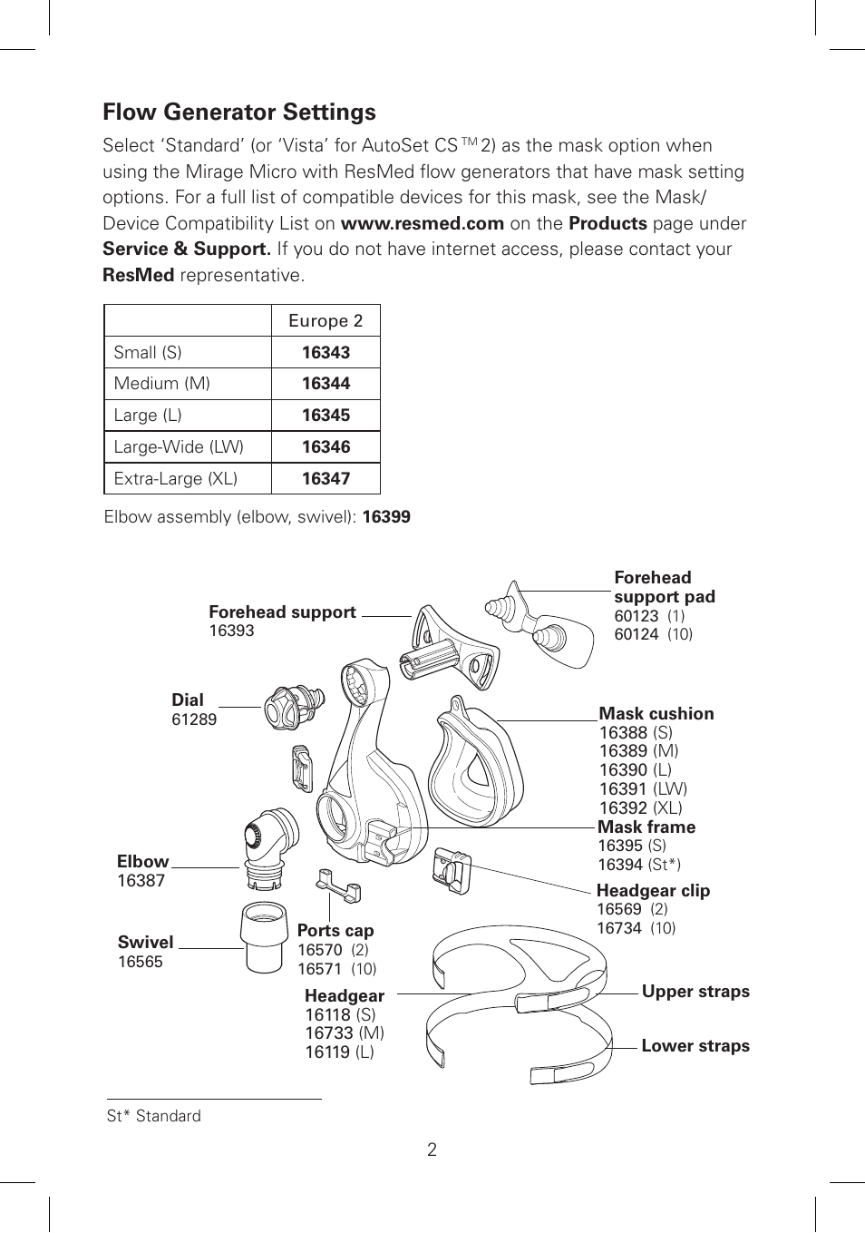 Flow generator settings | ResMed Nasal Mask Mirage Micro User Manual | Page 3 / 12