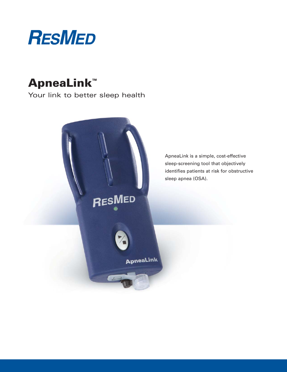 ResMed Sleep-Screening Tool ApneaLink User Manual | 4 pages