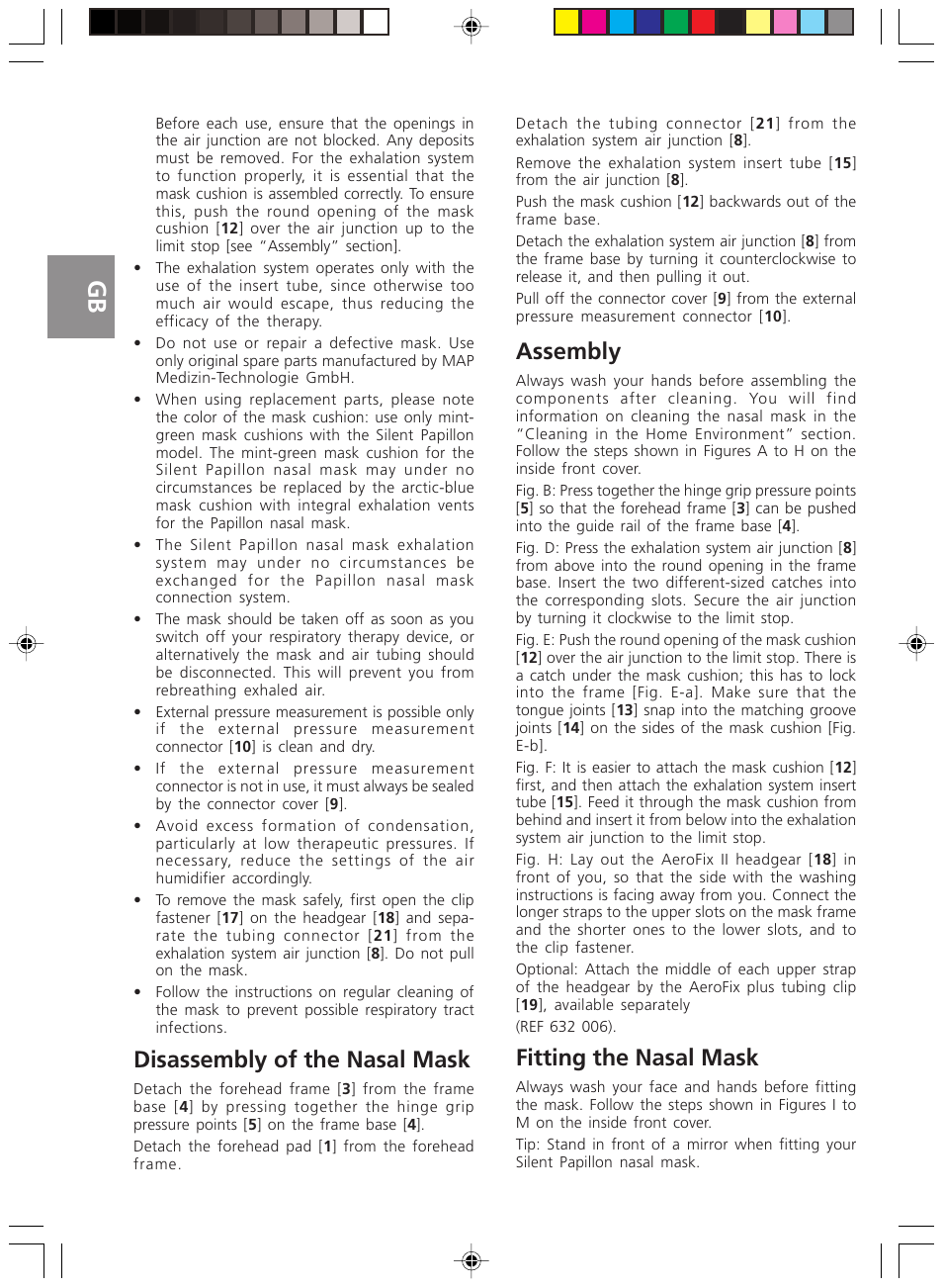 Disassembly of the nasal mask, Assembly, Fitting the nasal mask | Deutsch | ResMed Silent Papillon MAP Series User Manual | Page 11 / 33