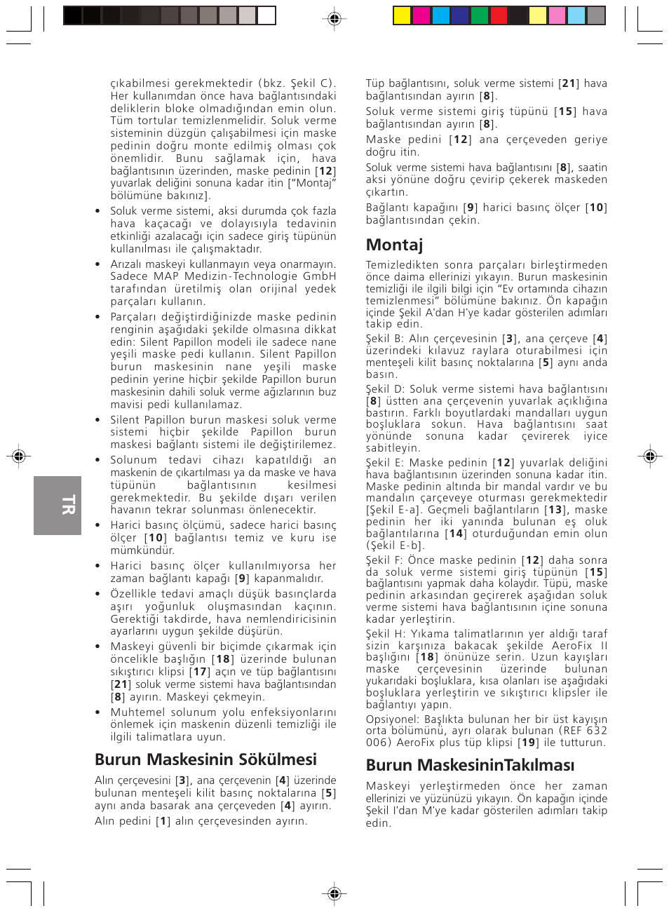 Burun maskesinin sökülmesi, Montaj, Burun maskesinintakýlmasý | Deutsch | ResMed Silent Papillon MAP Series User Manual | Page 31 / 33