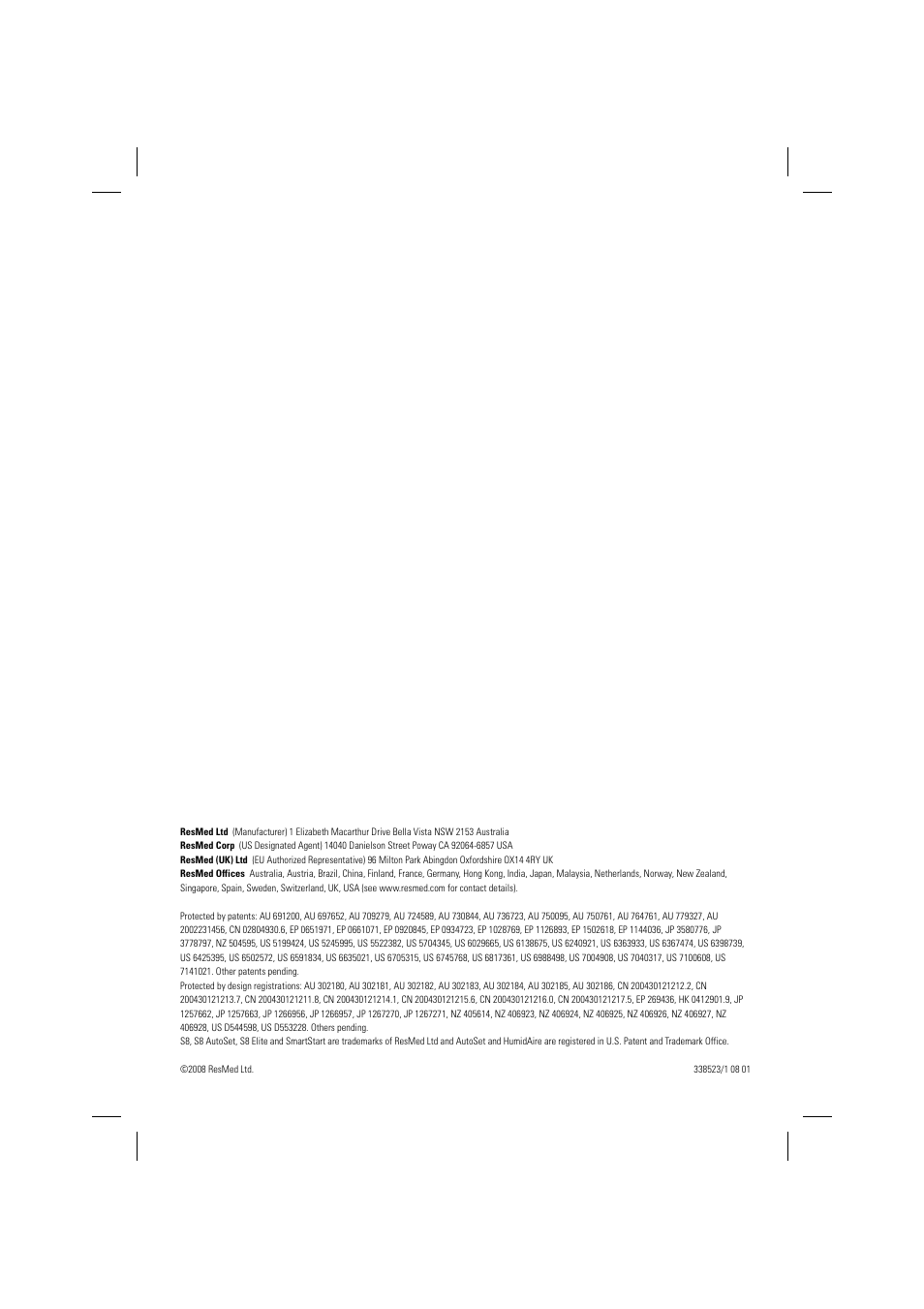 ResMed ELITE S8 User Manual | Page 2 / 88