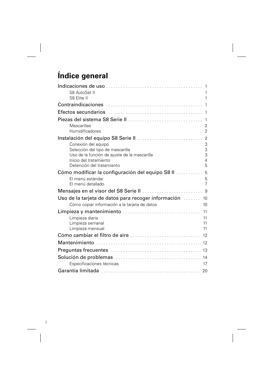 Índice general | ResMed ELITE S8 User Manual | Page 46 / 88