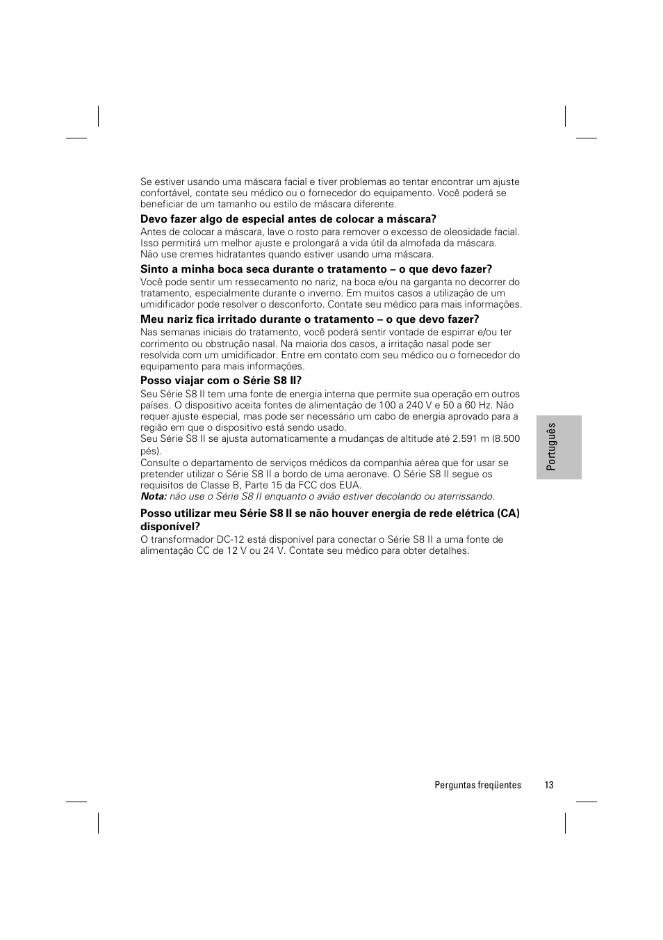 Posso viajar com o série s8 ii | ResMed ELITE S8 User Manual | Page 81 / 88