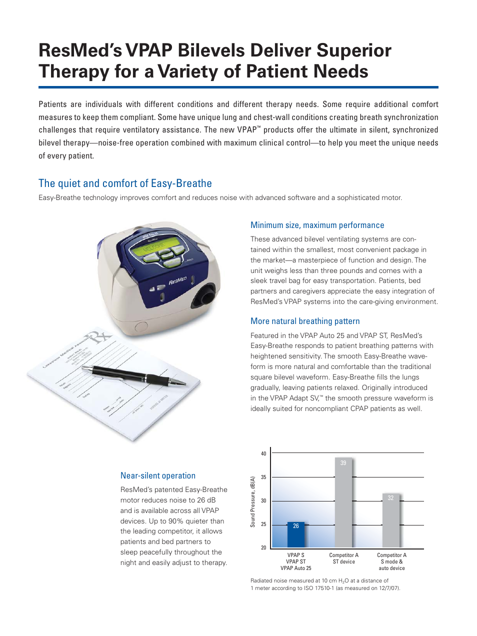 The quiet and comfort of easy-breathe | ResMed New VPAP Bilevels User Manual | Page 3 / 6