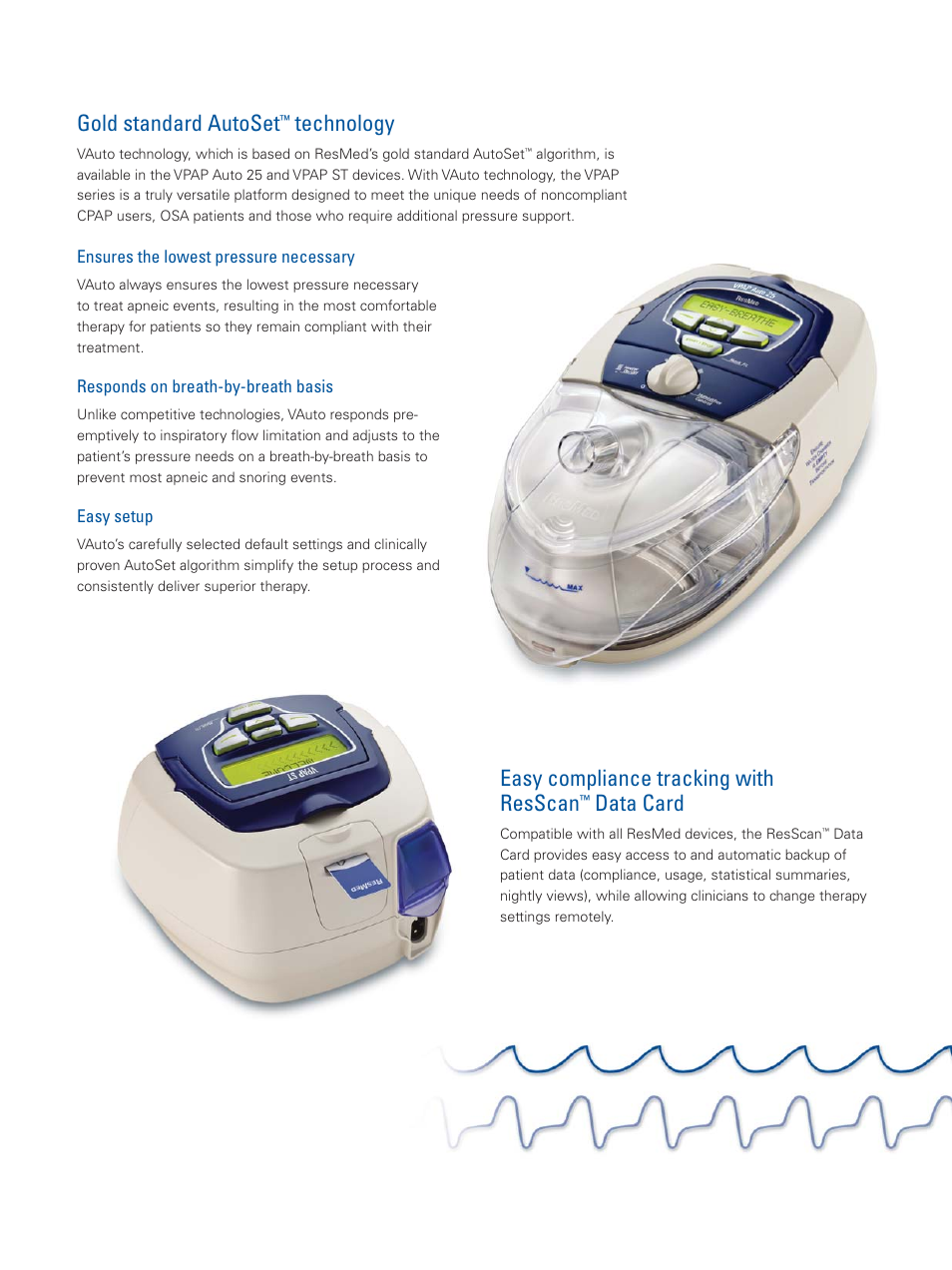 Easy compliance tracking with resscan, Data card, Gold standard autoset | Technology | ResMed New VPAP Bilevels User Manual | Page 5 / 6