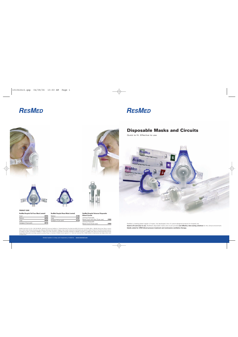 ResMed Disposable Masks and Circuits User Manual | 2 pages