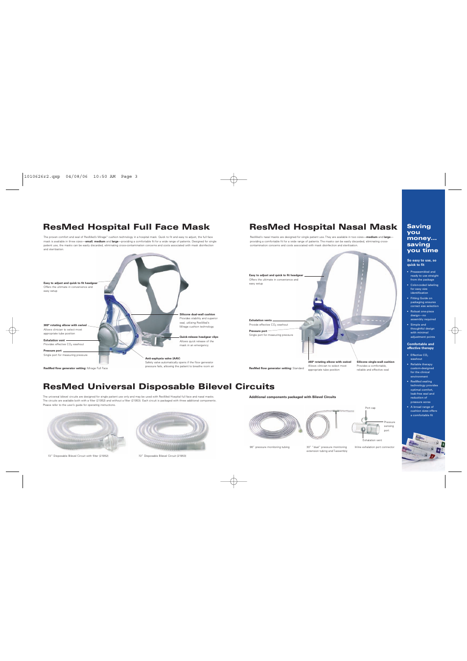 Resmed hospital full face mask, Saving you money... saving you time | ResMed Disposable Masks and Circuits User Manual | Page 2 / 2