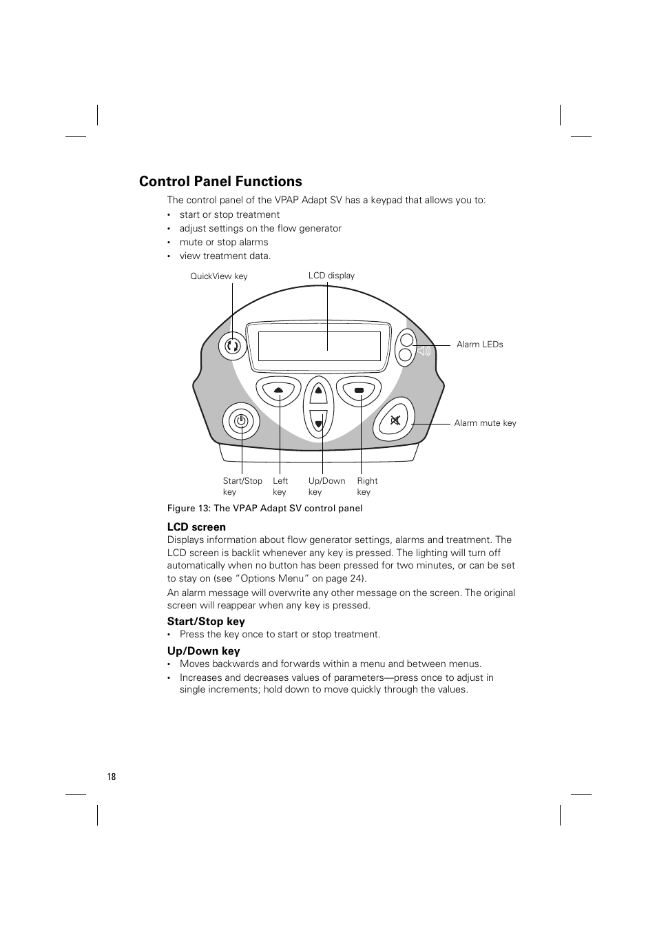 Control panel functions | ResMed VPAP Adapt SV System User Manual | Page 24 / 56
