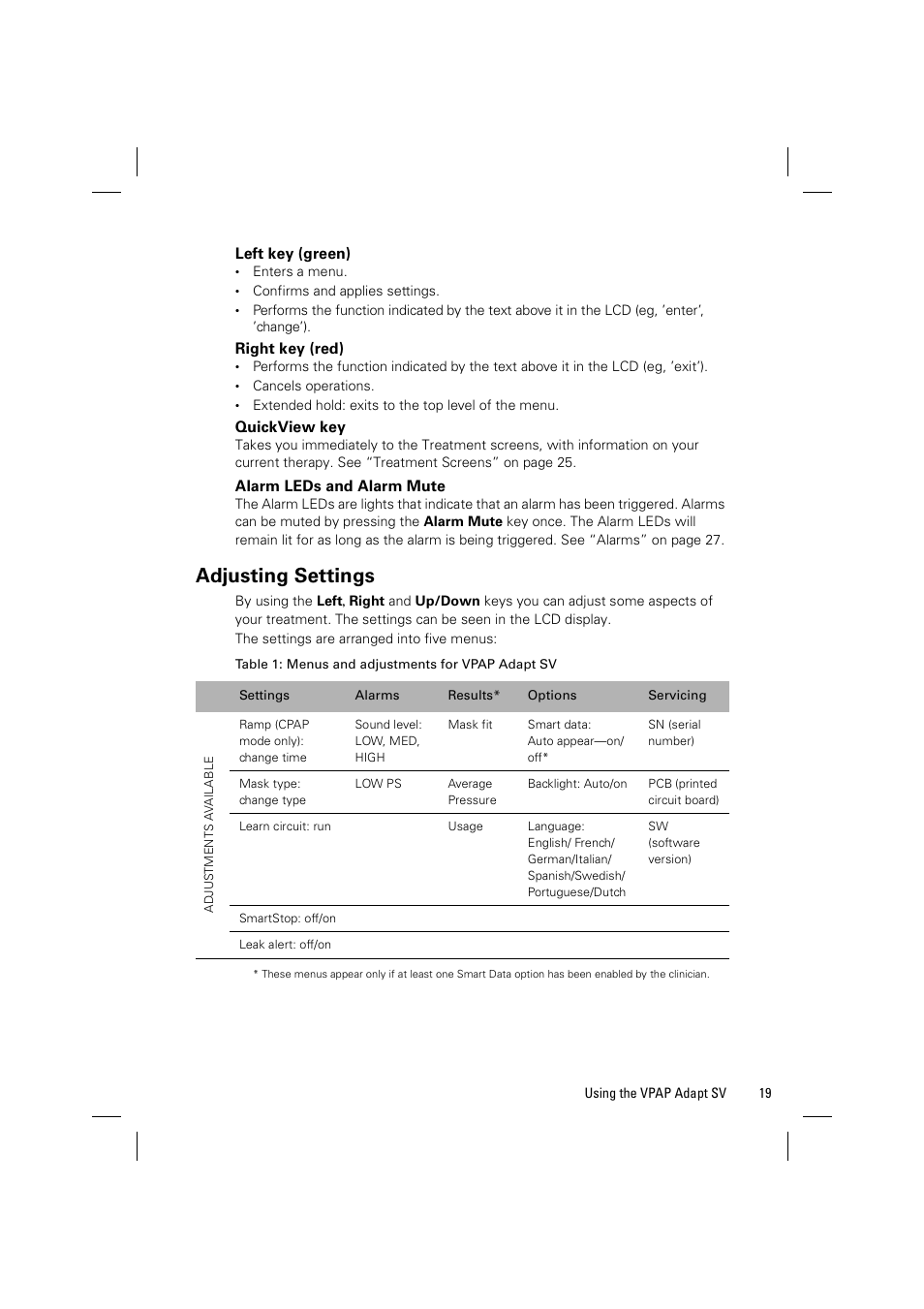 Adjusting settings | ResMed VPAP Adapt SV System User Manual | Page 25 / 56