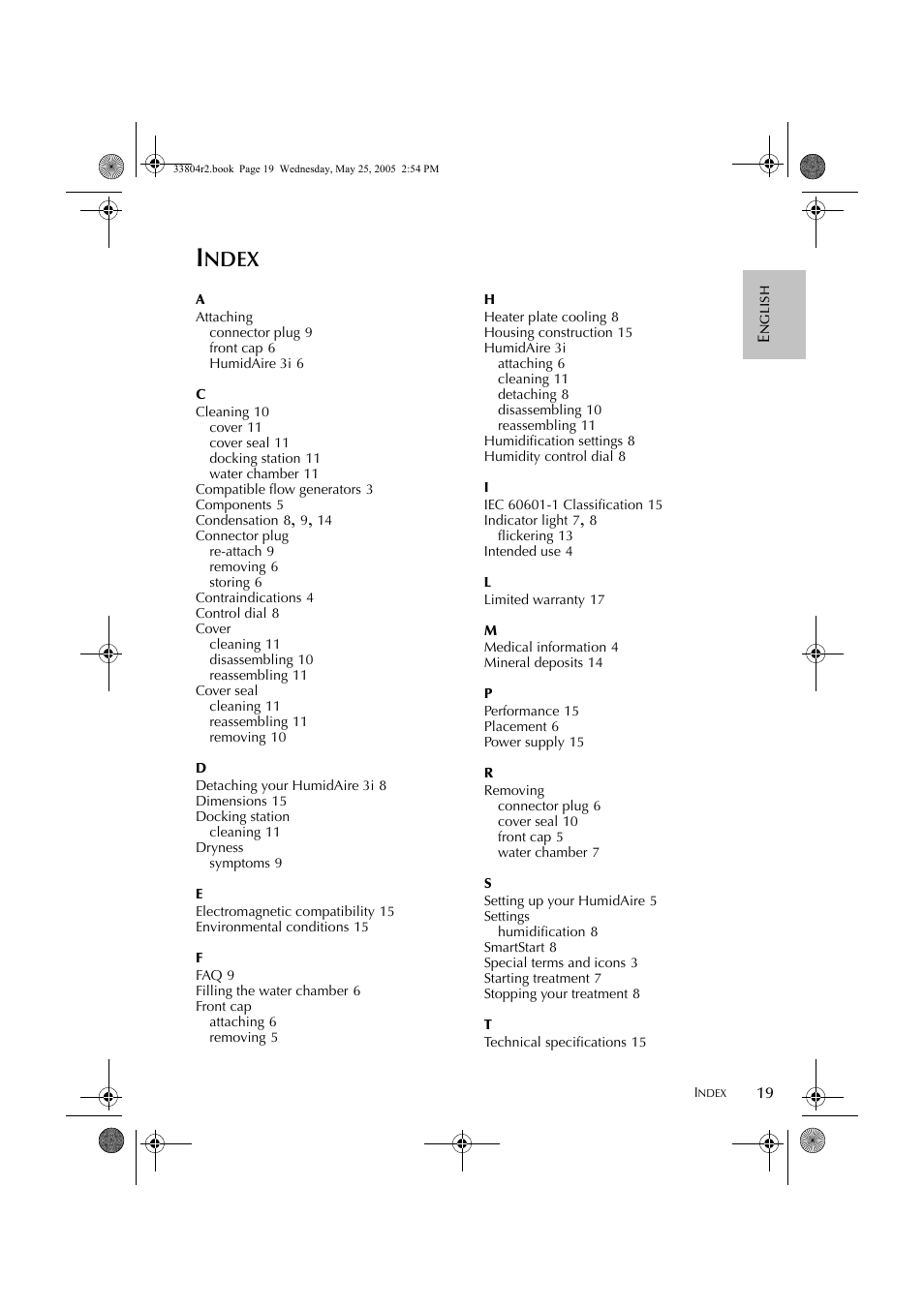 Ndex | ResMed Humidifier User Manual | Page 24 / 109
