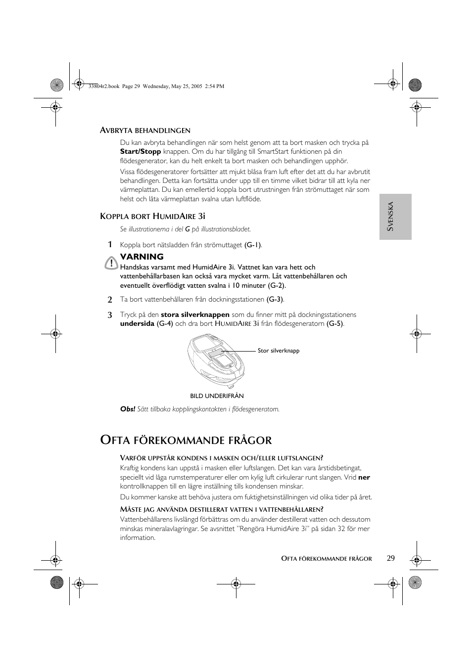 Förekommande, Frågor | ResMed Humidifier User Manual | Page 34 / 109