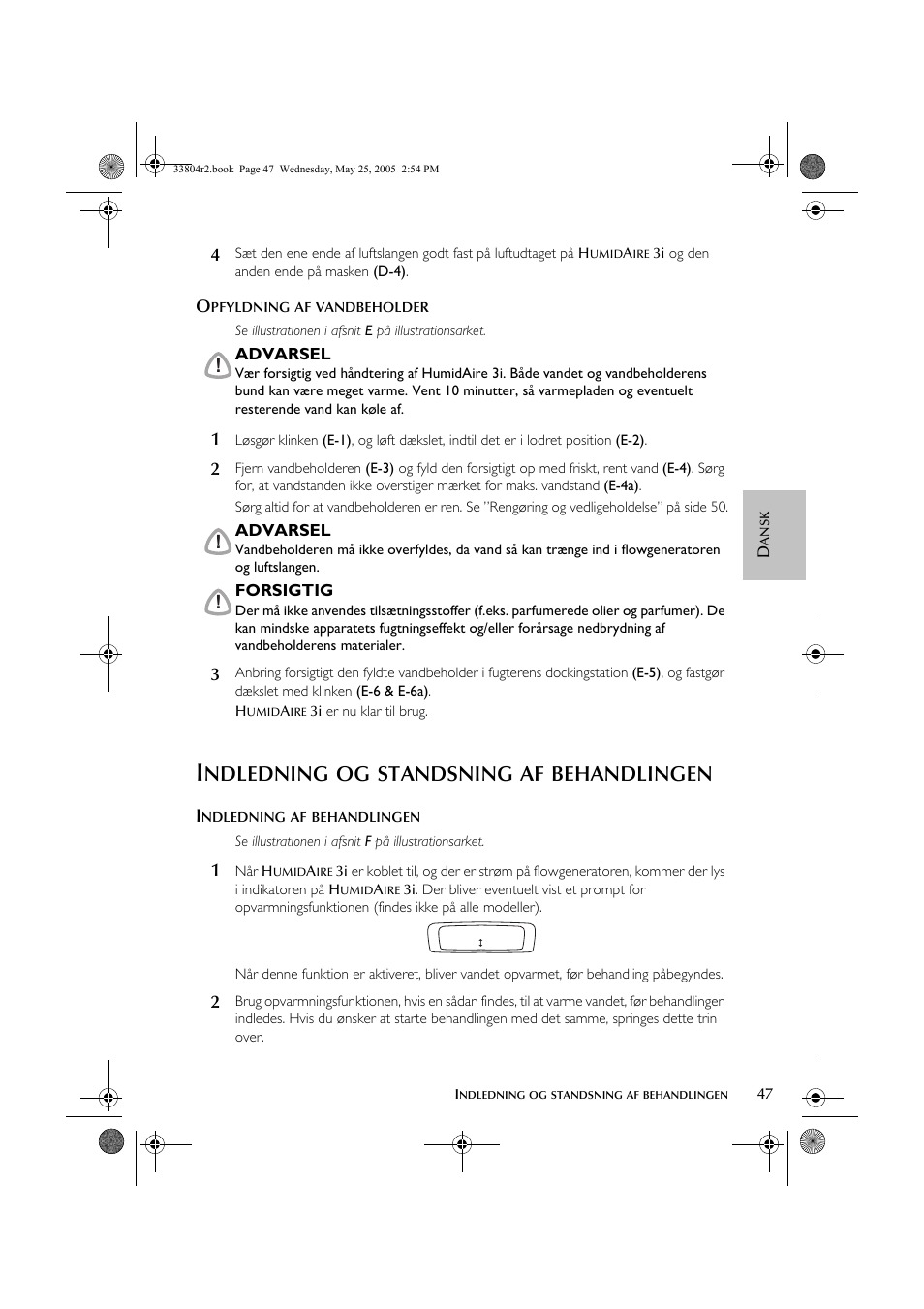 Ndledning, Standsning, Behandlingen | ResMed Humidifier User Manual | Page 52 / 109