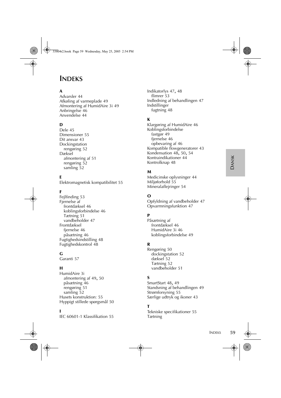 Ndeks | ResMed Humidifier User Manual | Page 64 / 109