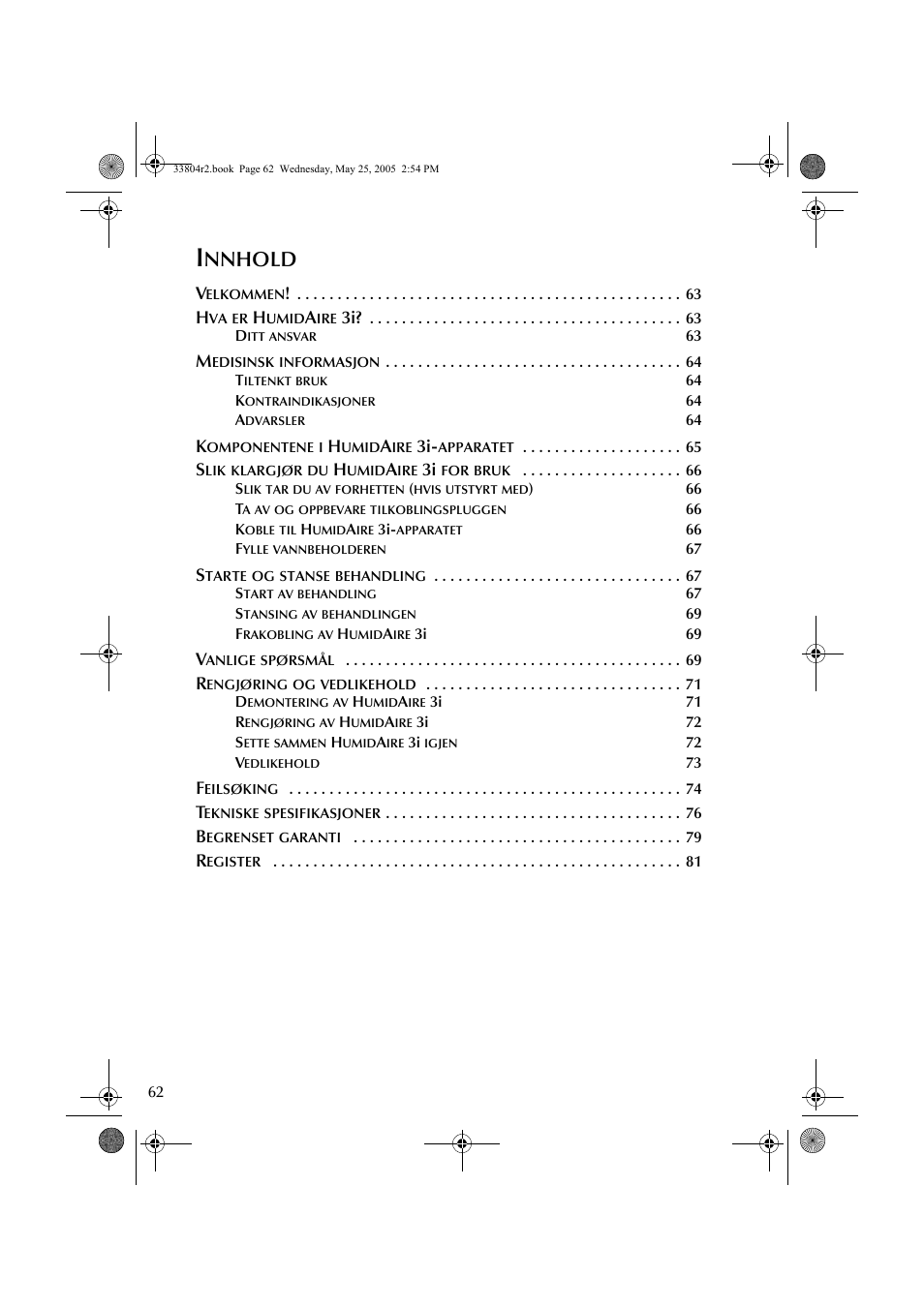 Nnhold | ResMed Humidifier User Manual | Page 67 / 109