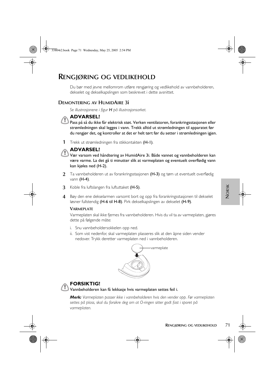 Engjøring, Vedlikehold | ResMed Humidifier User Manual | Page 76 / 109