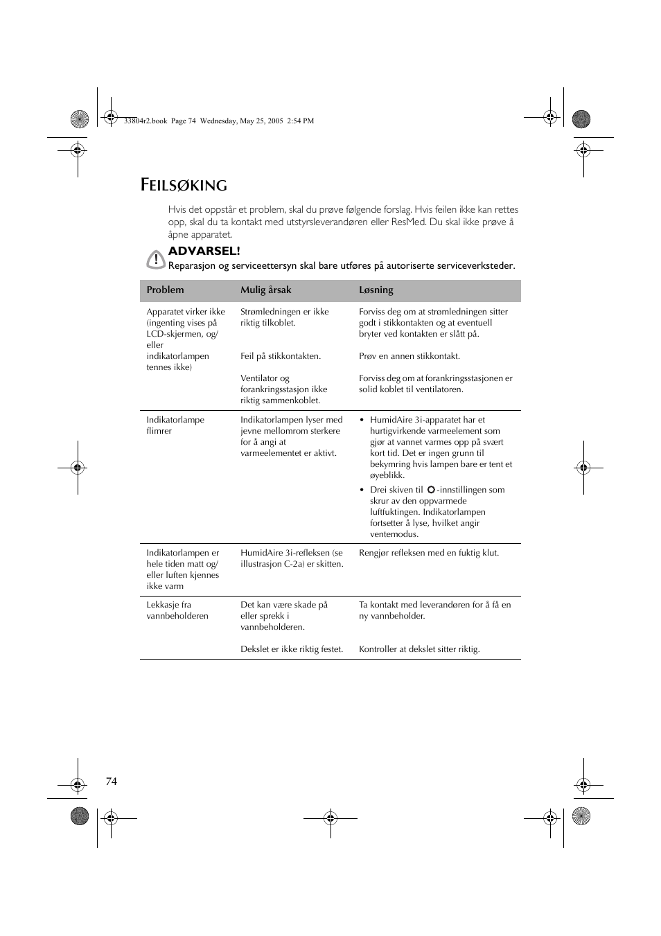 Eilsøking, Advarsel | ResMed Humidifier User Manual | Page 79 / 109