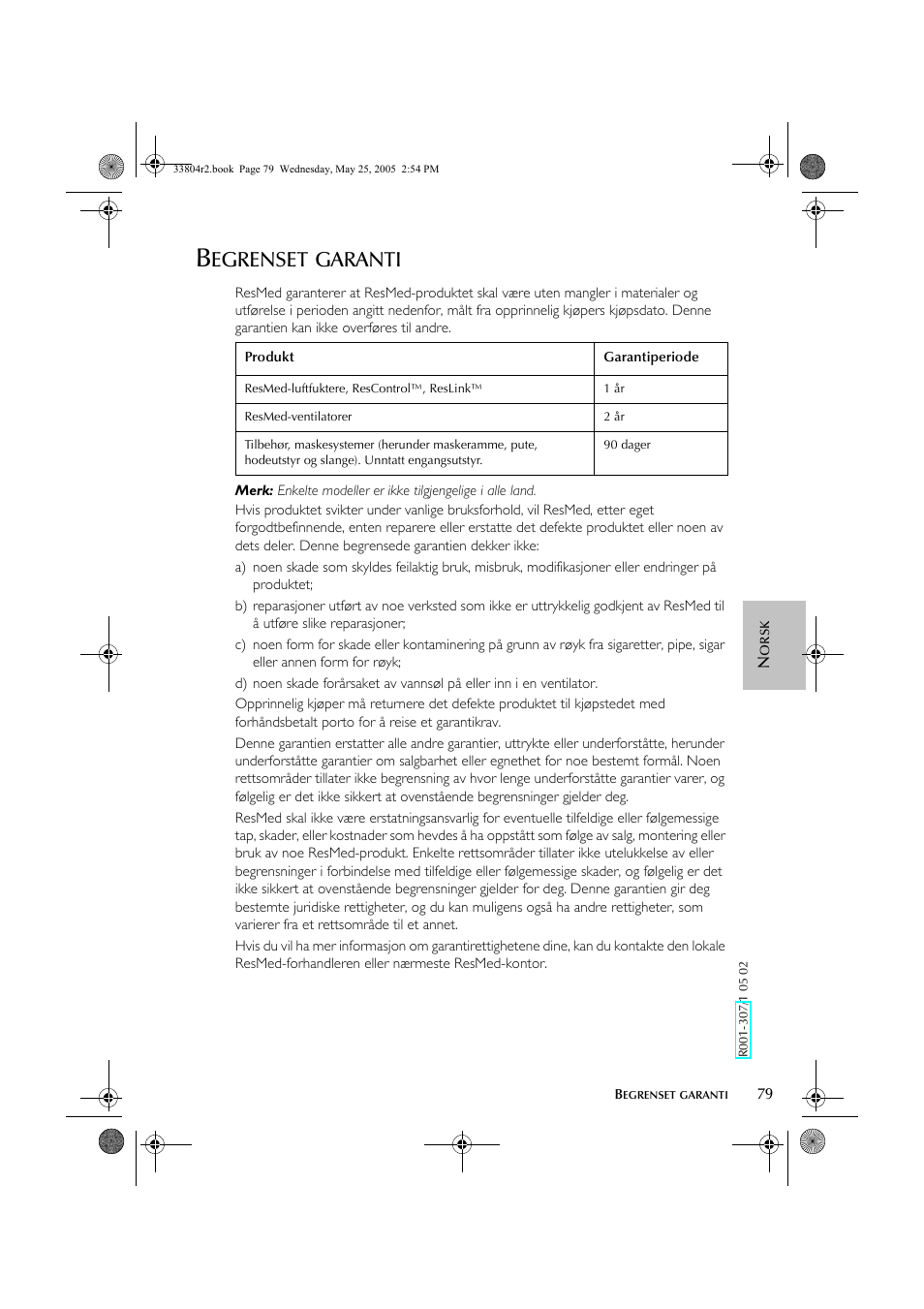 Egrenset, Garanti | ResMed Humidifier User Manual | Page 84 / 109