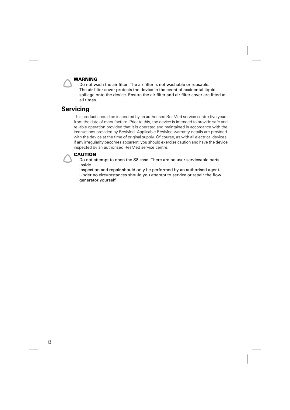Servicing | ResMed Positive AirwAy Pressure Device S8 Auto 25 User Manual | Page 15 / 23