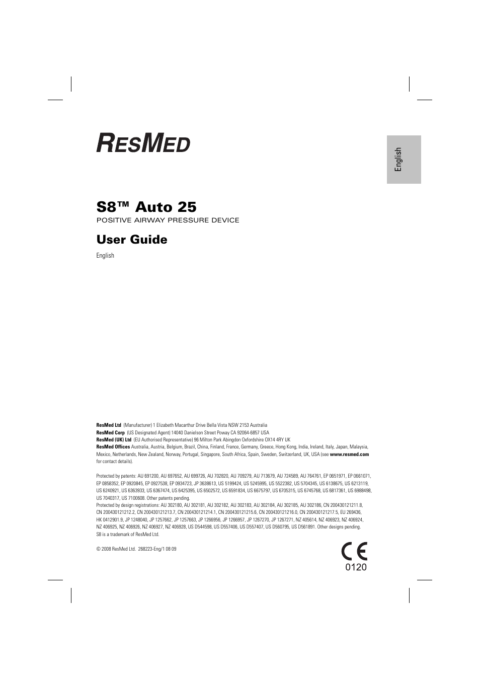 S8 auto 25 user guide, S8™ auto 25, User guide | ResMed Positive AirwAy Pressure Device S8 Auto 25 User Manual | Page 2 / 23