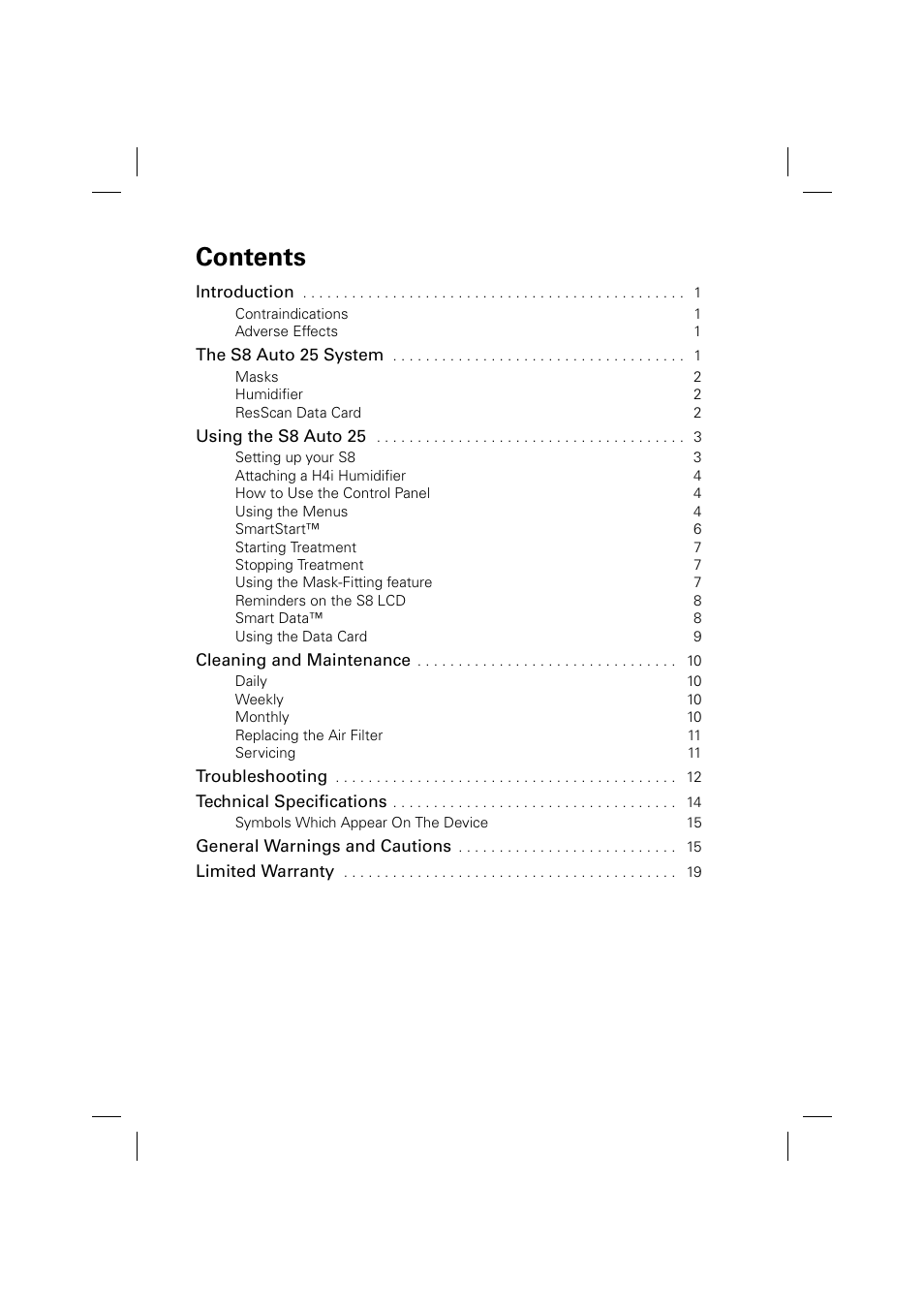 ResMed Positive AirwAy Pressure Device S8 Auto 25 User Manual | Page 3 / 23