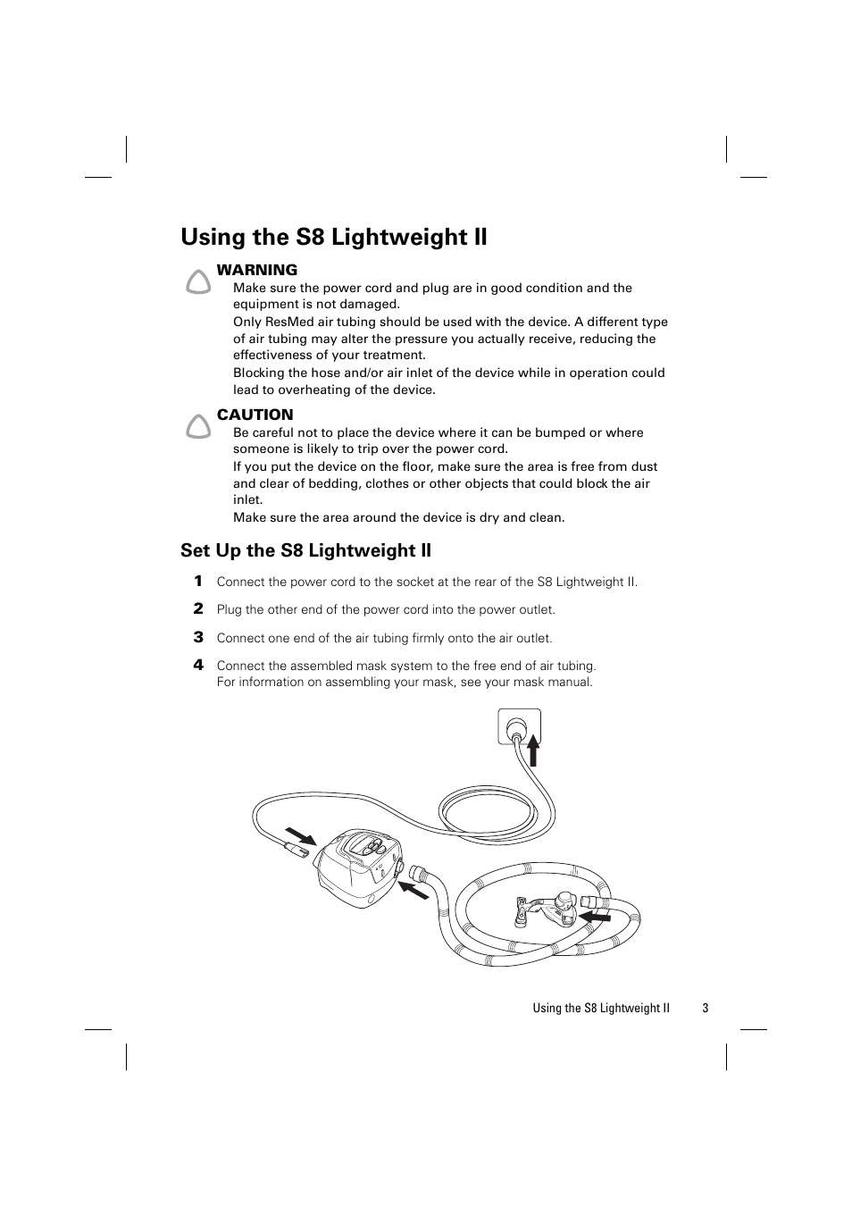 Using the s8 lightweight ii, Set up the s8 lightweight ii | ResMed Positive Airway Pressure Device S8 User Manual | Page 5 / 20