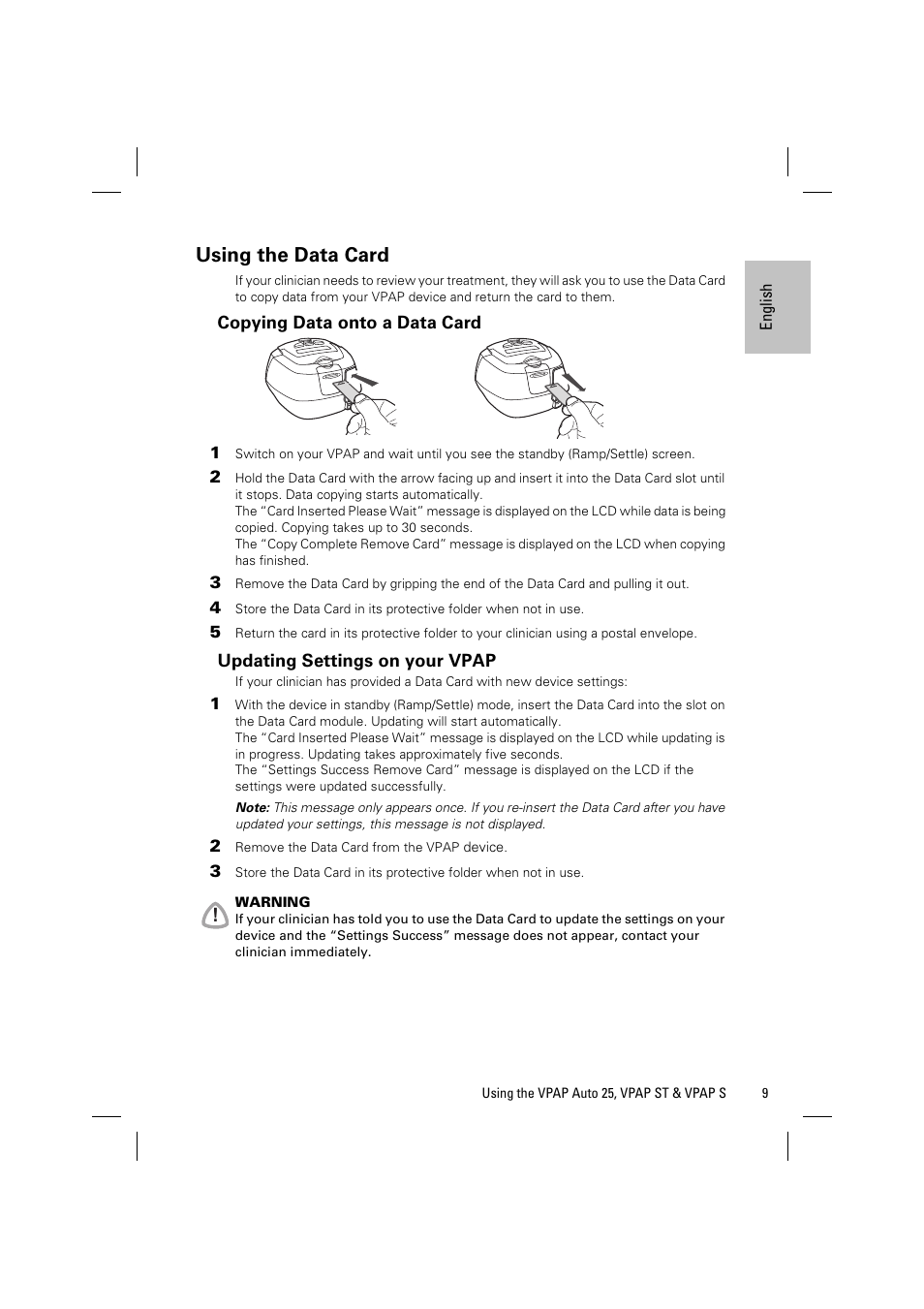 Using the data card | ResMed VPAP AUTO 25 User Manual | Page 12 / 22