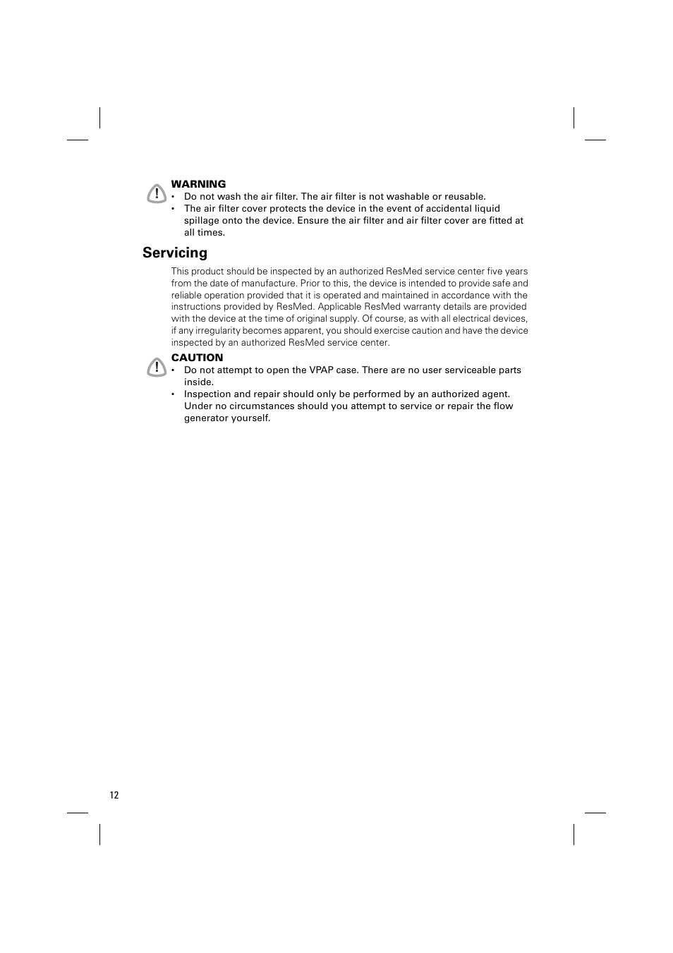 Servicing | ResMed VPAP AUTO 25 User Manual | Page 15 / 22