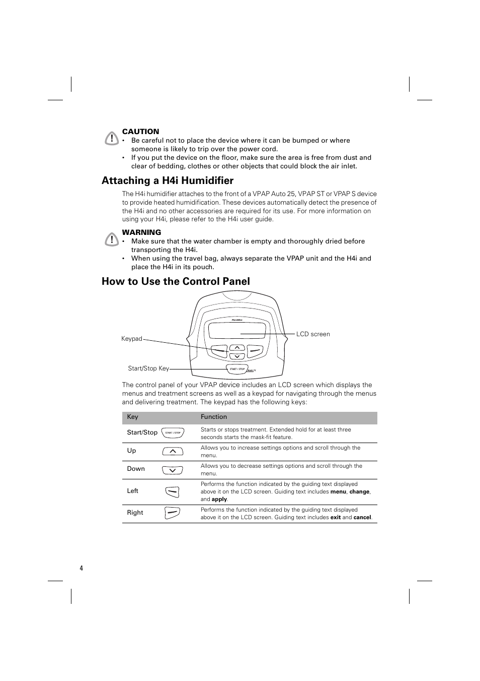 Attaching a h4i humidifier, How to use the control panel | ResMed VPAP AUTO 25 User Manual | Page 7 / 22