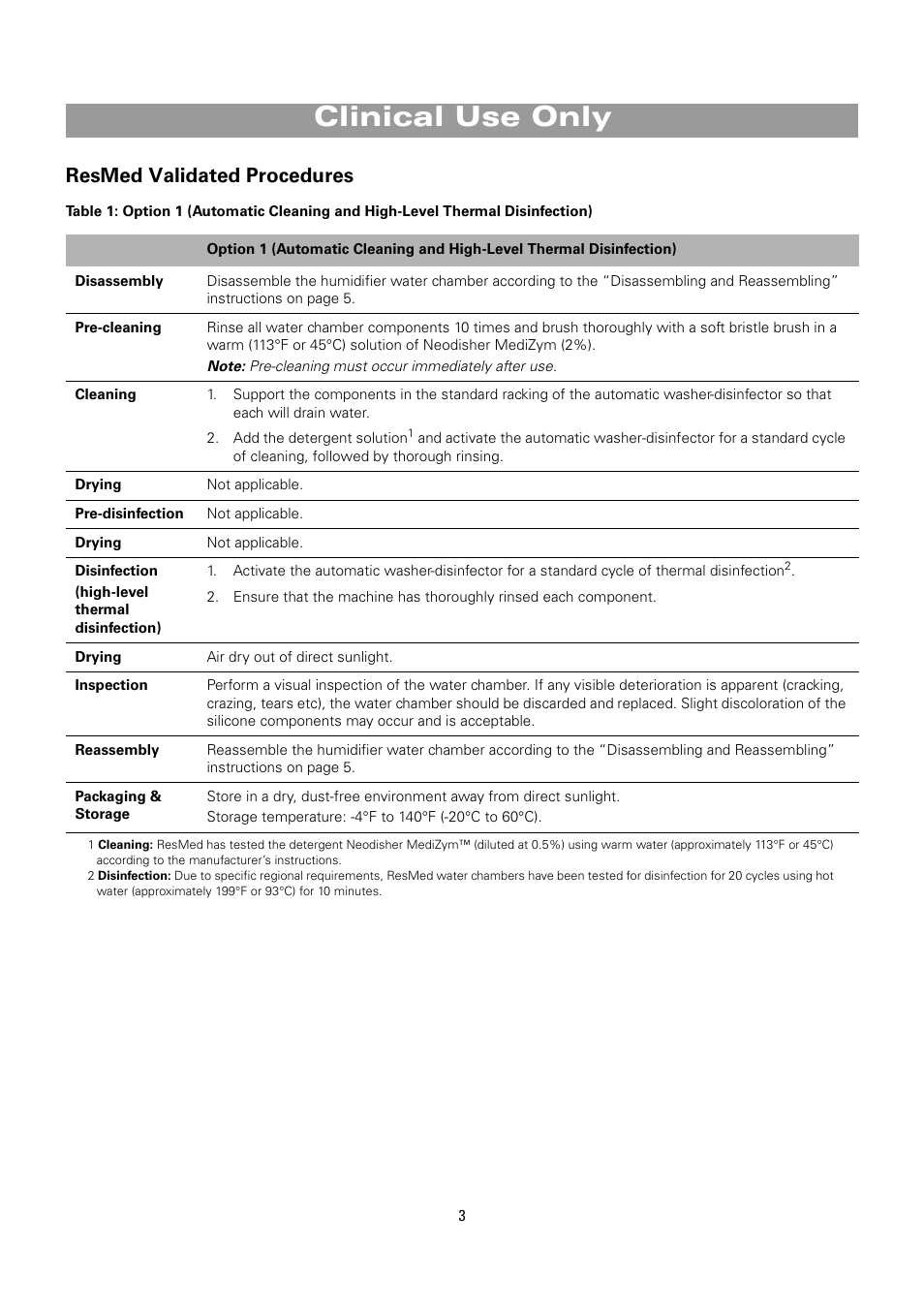Clinical use only, Resmed validated procedures | ResMed HumidAire 2i User Manual | Page 3 / 8