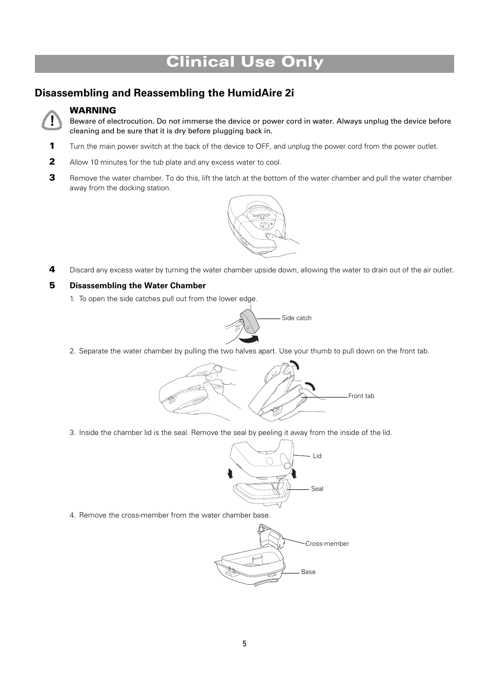 Clinical use only, Disassembling and reassembling the humidaire 2i | ResMed HumidAire 2i User Manual | Page 5 / 8